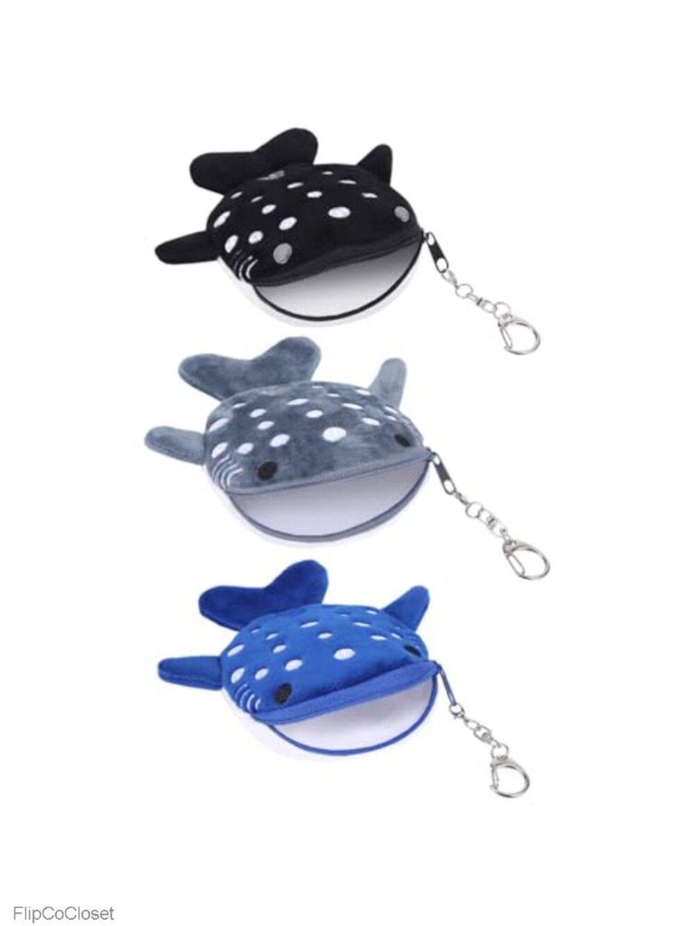 3 Pack Whale Shark Coin Purse, Kawaii Plush Zipper Pouch, Small Embroidered